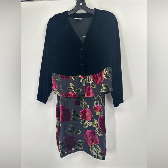 VINTAGE Velvet + Sheer Floral Dress & Jacket Set Size S/XS  Johnny Was - Picture 1 of 6